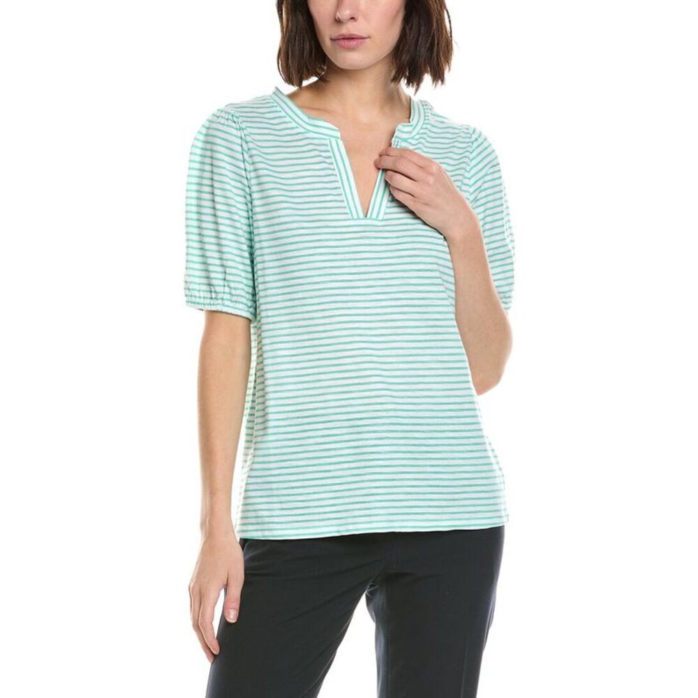 Stella Parker Womens  Caroline Notch Neck Puff Sleeve Top, Green